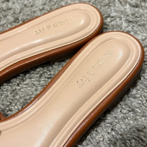 crown & ivy Tan Leather Slide Mules - Picture 2 of 3